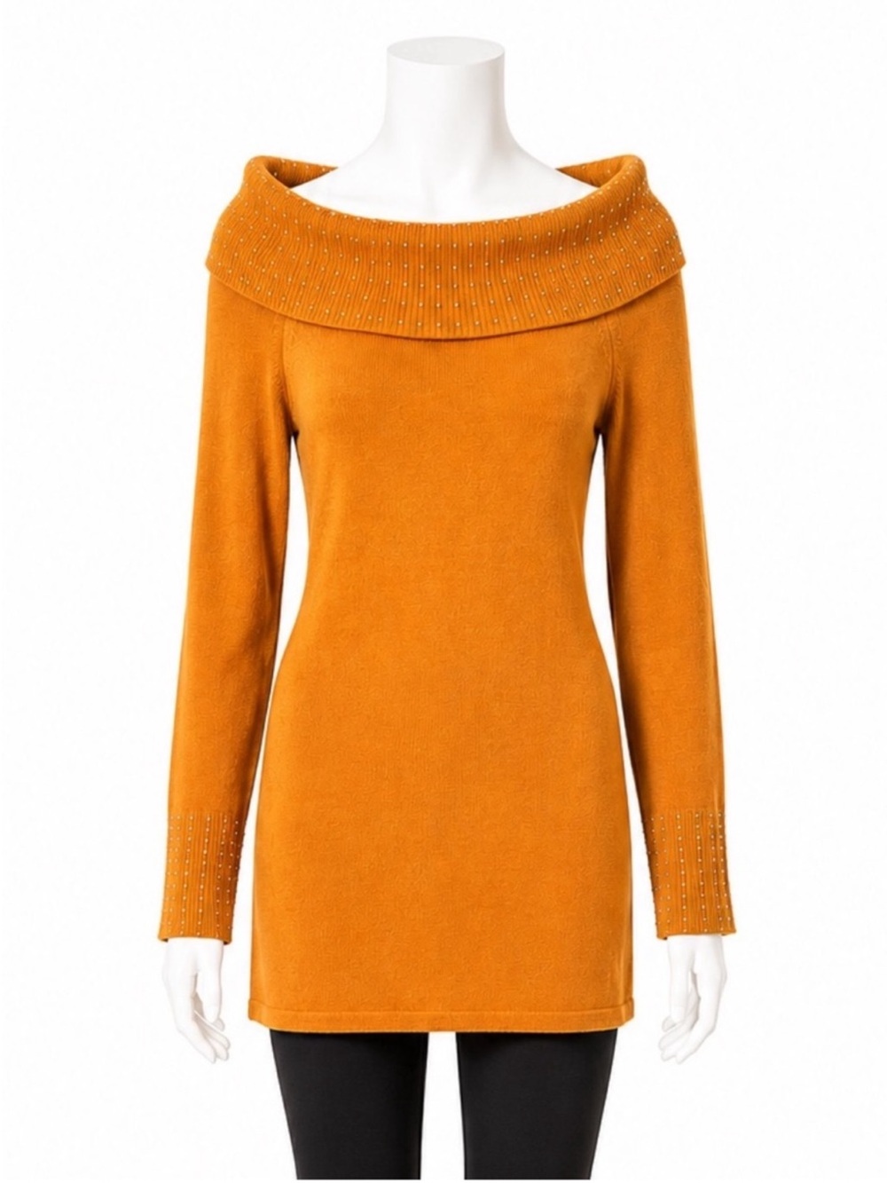 Women’s Off-Shoulder Long Sleeve Sweater Tunic in Mustard